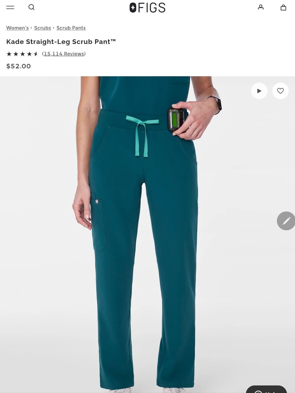 Figs Teal Medical Scrub Set - Top & Pants - Picture 4 of 7